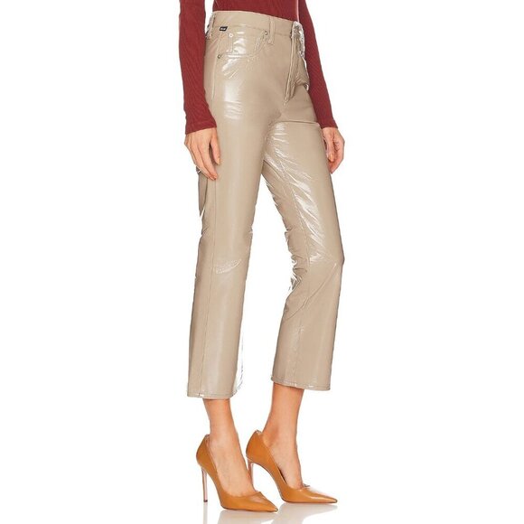 Citizens Of Humanity Isola Cropped Boot‎ Recycled Leather Pants Cashew Patent 24 - Picture 2 of 16